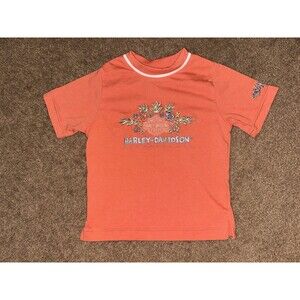 Harley Davidson Kids T Shirt Size 4 Orange Short Sleeve Embroidered